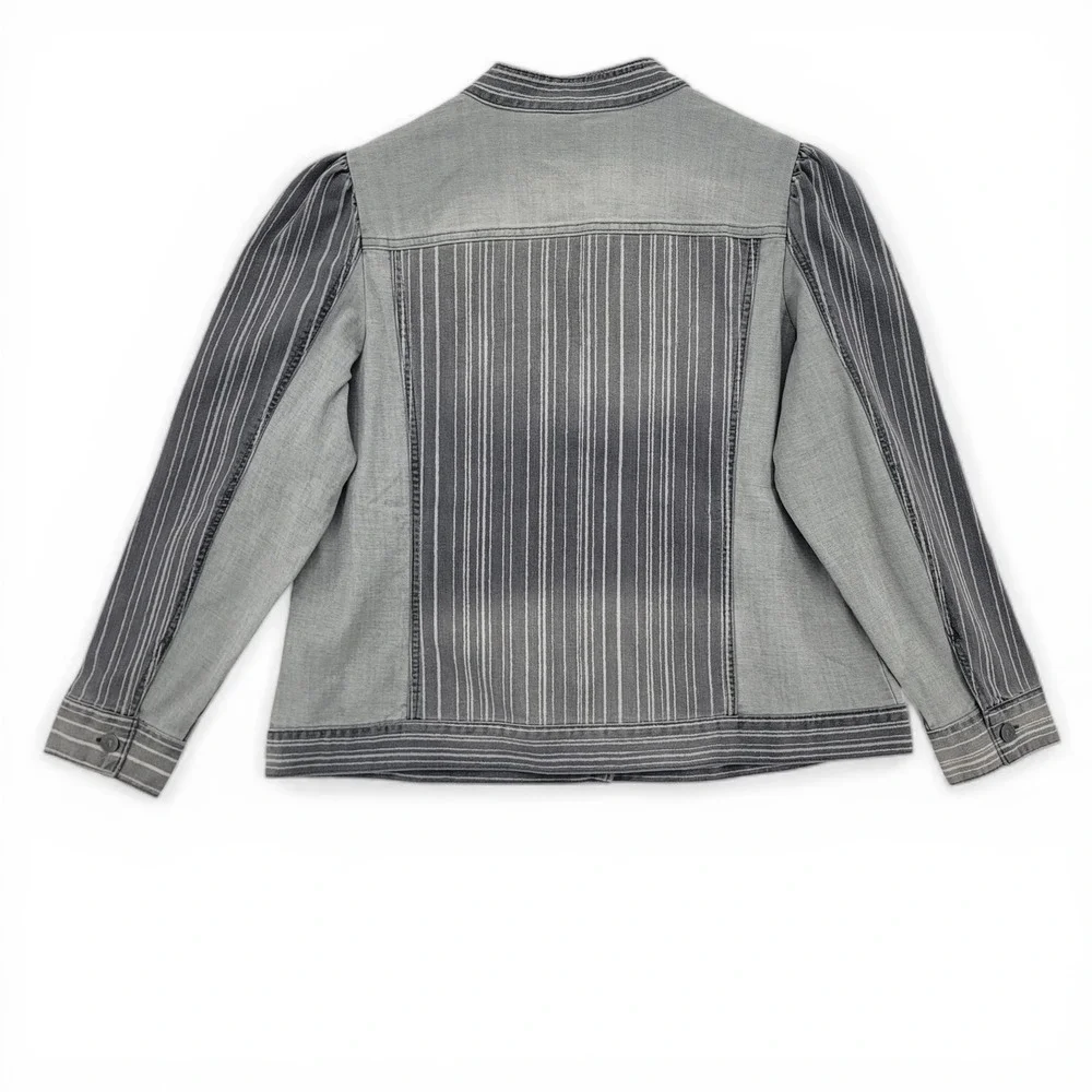 LOGO Lori Goldstein‎ Womens 18W Jacket Denim Gray Stripe Lagenlook Layering Plus